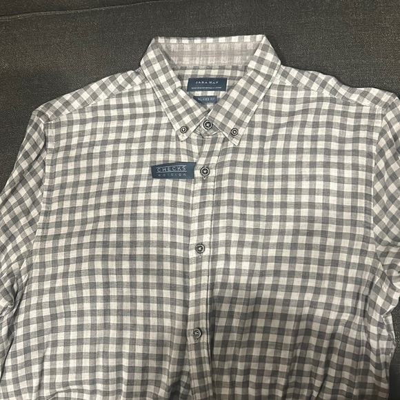 Zara Men long sleeve elbow patch checkered soft relaxed shirt (size small) - Picture 3 of 3